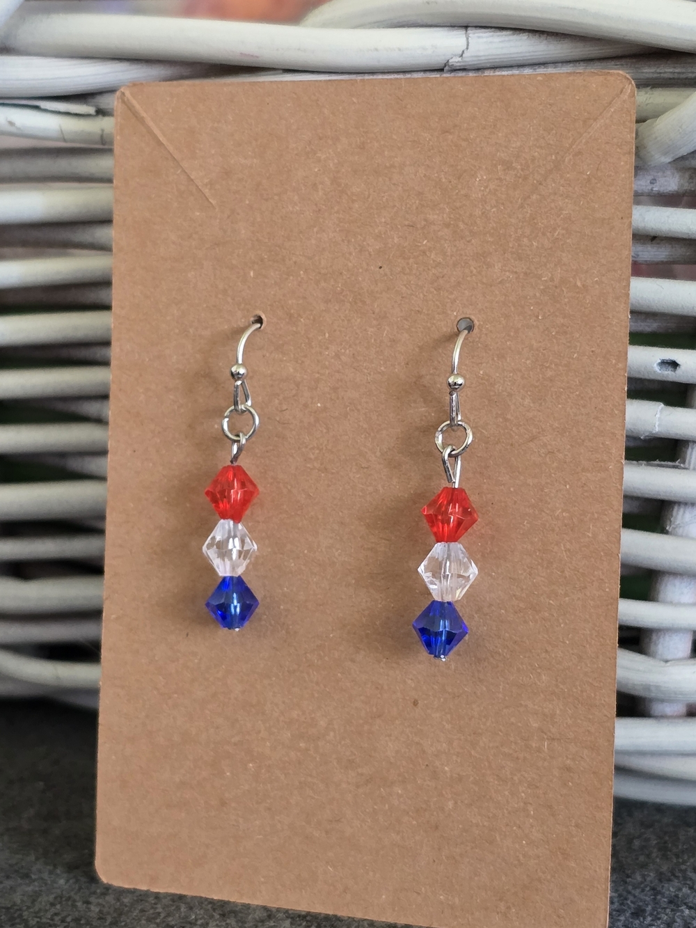 Handmade Red, White, and Blue 4th of July Crystal Drop Earrings - Women Jewelry